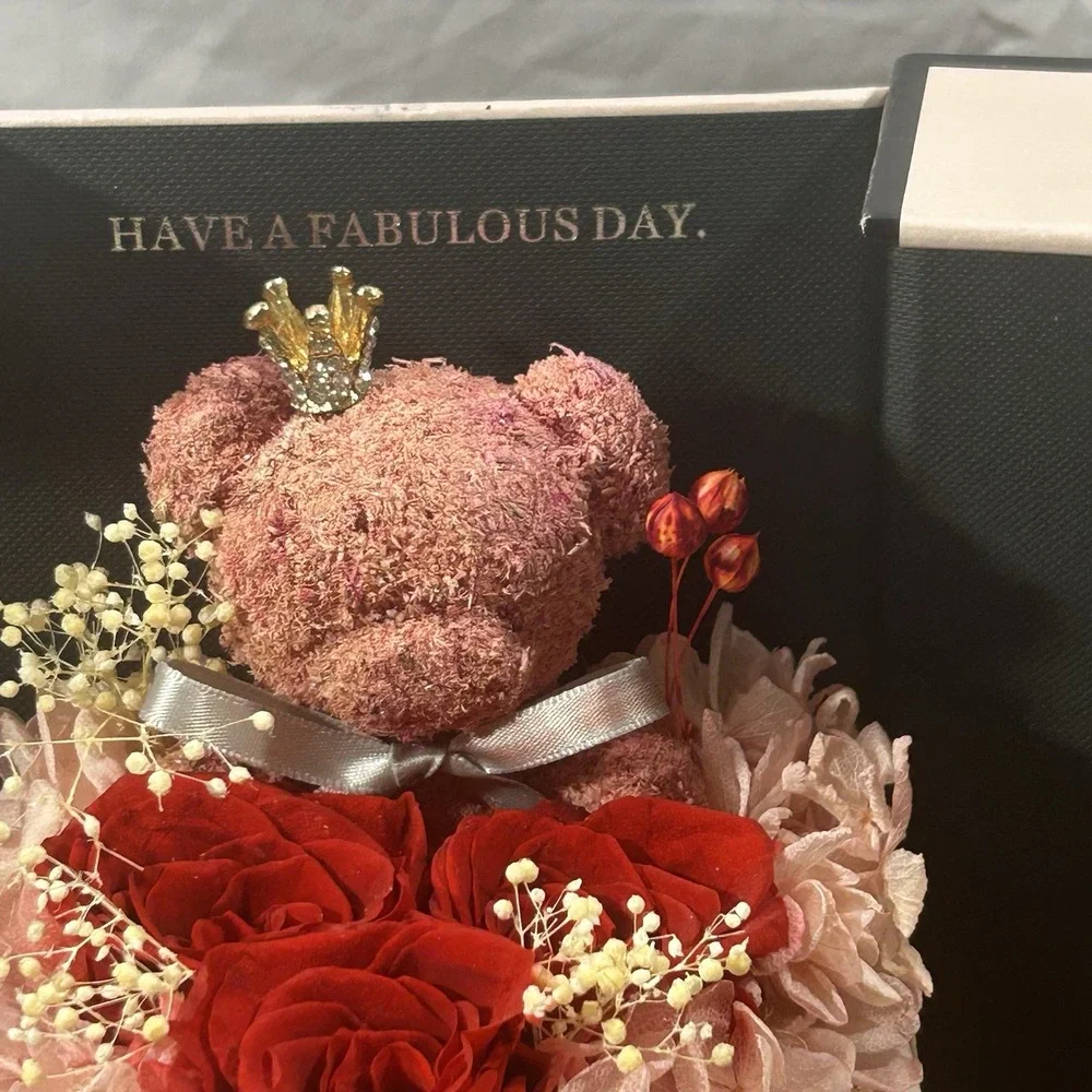 Rose Teddy Bear Jewelry Gift Box Drawer Red Roses Pink Bear Crown Decor